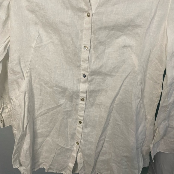 Sigrid Olsen 100% Linen Pearl Like Button Front White Tunic Women’s Size M - Picture 2 of 7